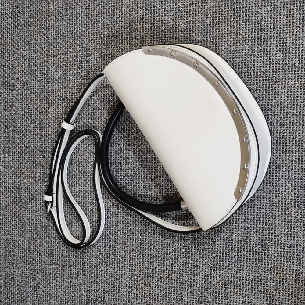 Sam Edelman Dinah Half Moon Handheld/Crossbody Small Bag White w/Silver Hardware - Picture 3 of 16